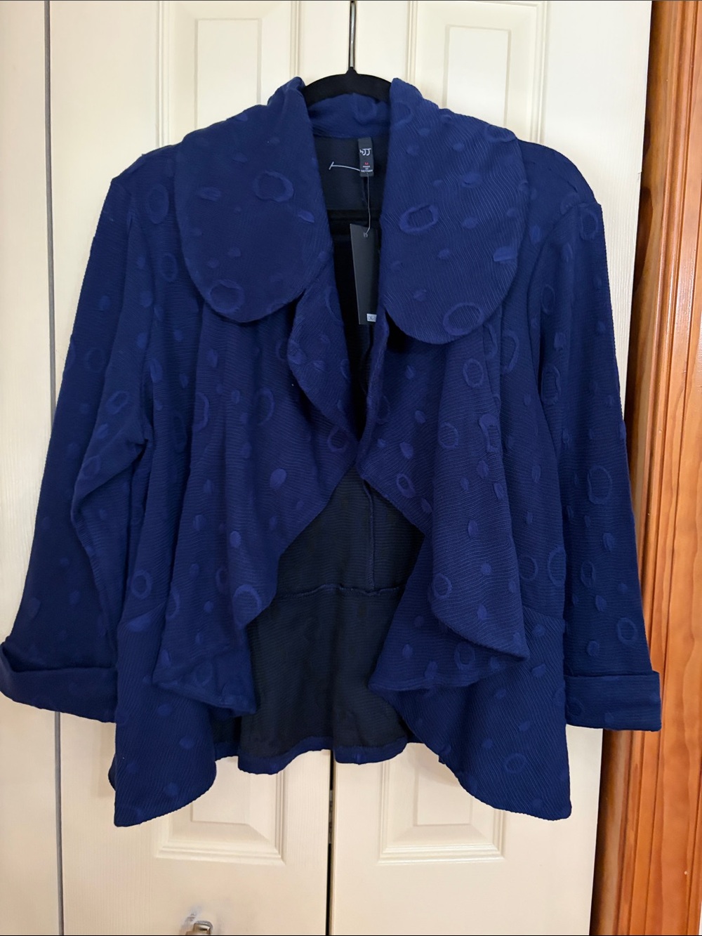 Women's Navy Draped Polka Dot Jacket